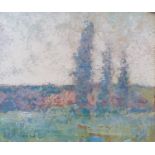 A K Maderson, landscape with three trees, mixed media, signed, 28 x 34 cm