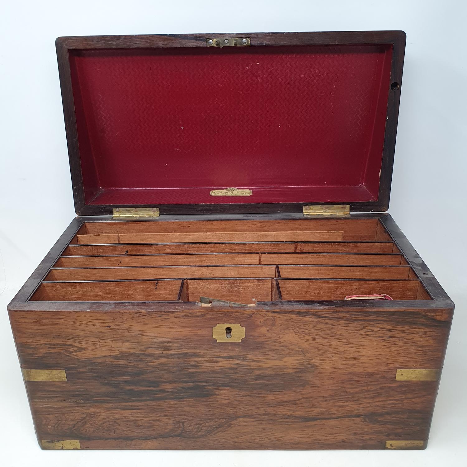 A 19th century rosewood and brass bound stationery box, 39 cm wide - Image 3 of 10