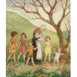 Jacynth Parsons (1911-1992), a nanny with infant and and five young children, monogramed and