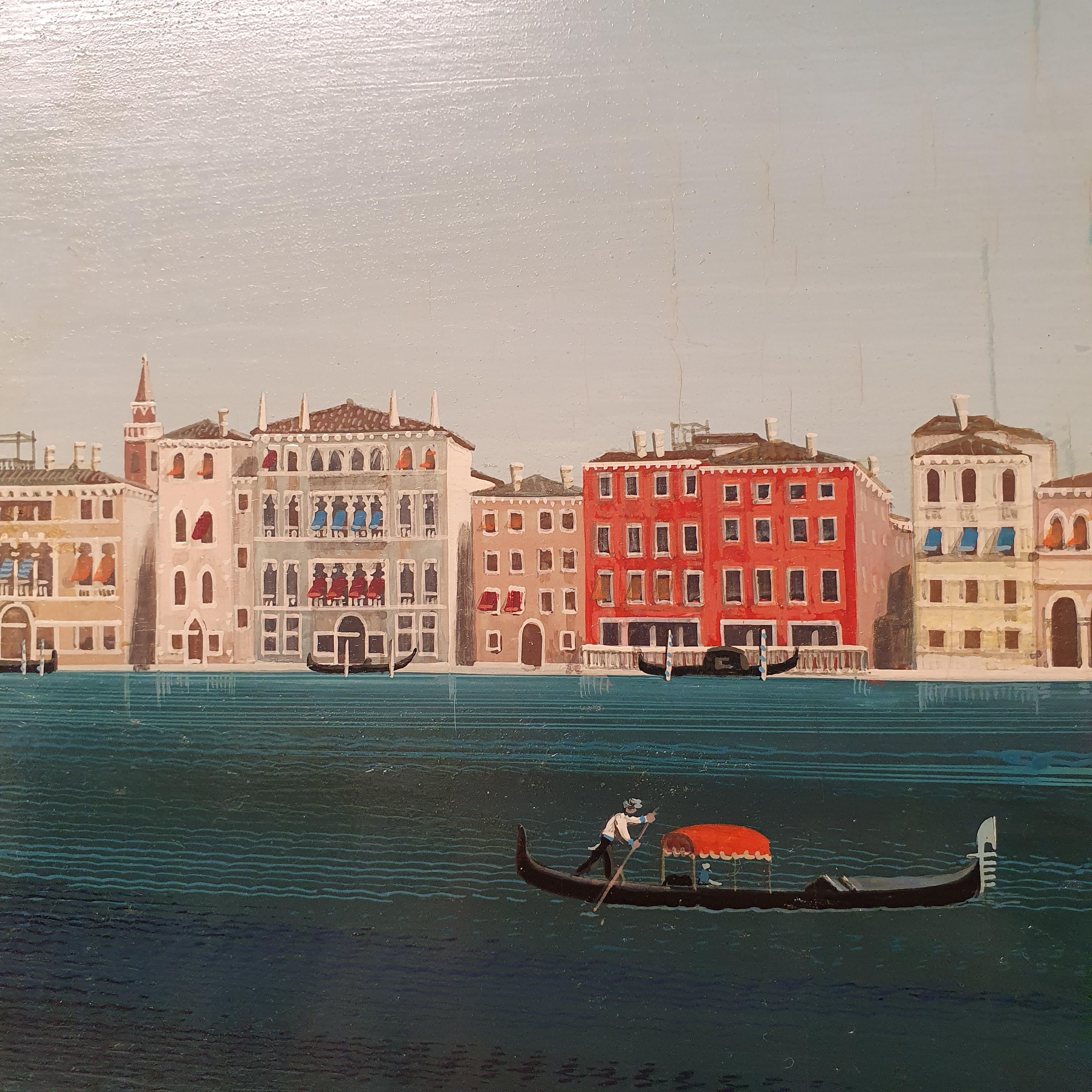 Mario Dinon (1914-1967), Venice, oil on board, labels verso, 30 x 90 cm - Image 5 of 8