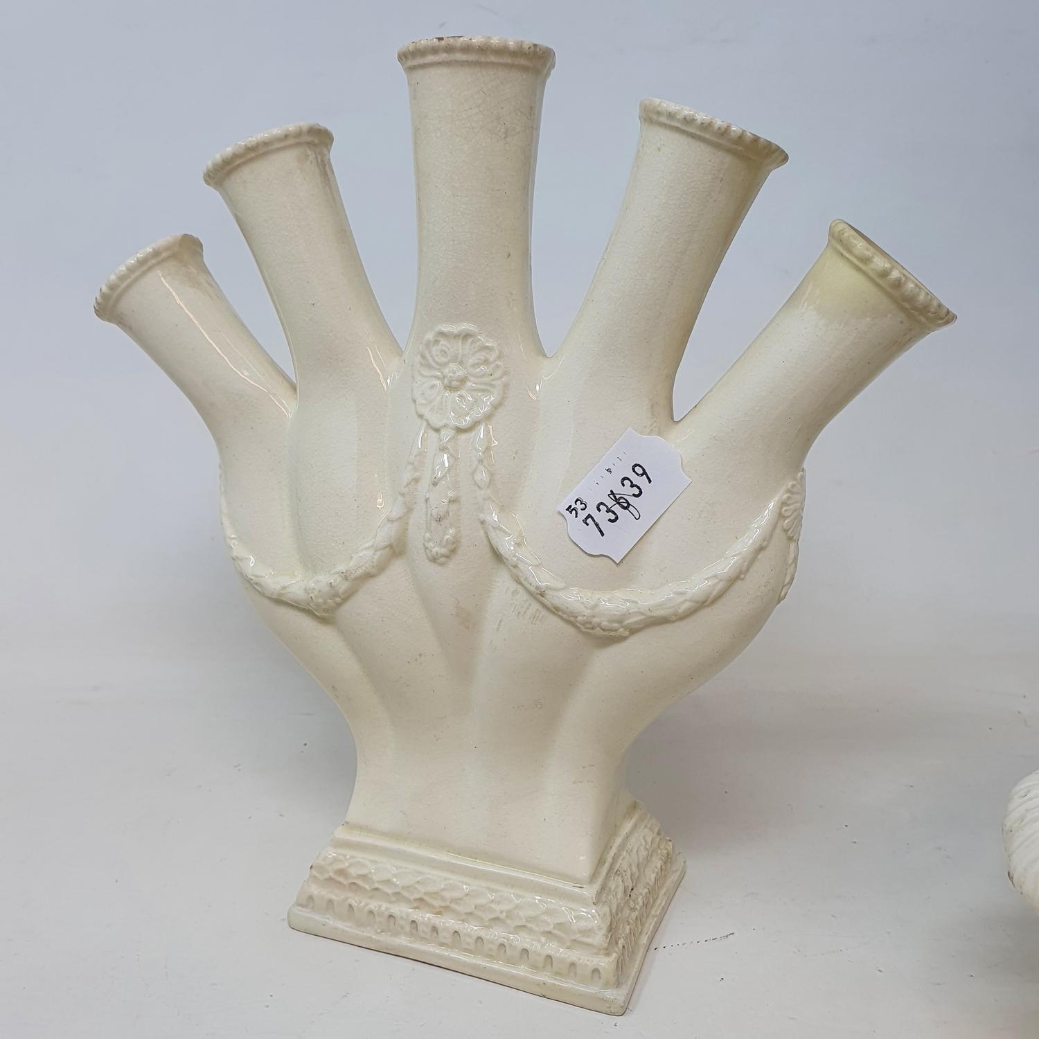 A late 18th century Leeds pottery creamware tulip vase, 23 cm high and an 18th century Leeds - Image 4 of 5