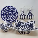 A 19th century Staffordshire octagonal bowl, 27 cm diameter, a pair of jugs, 26 cm high, a