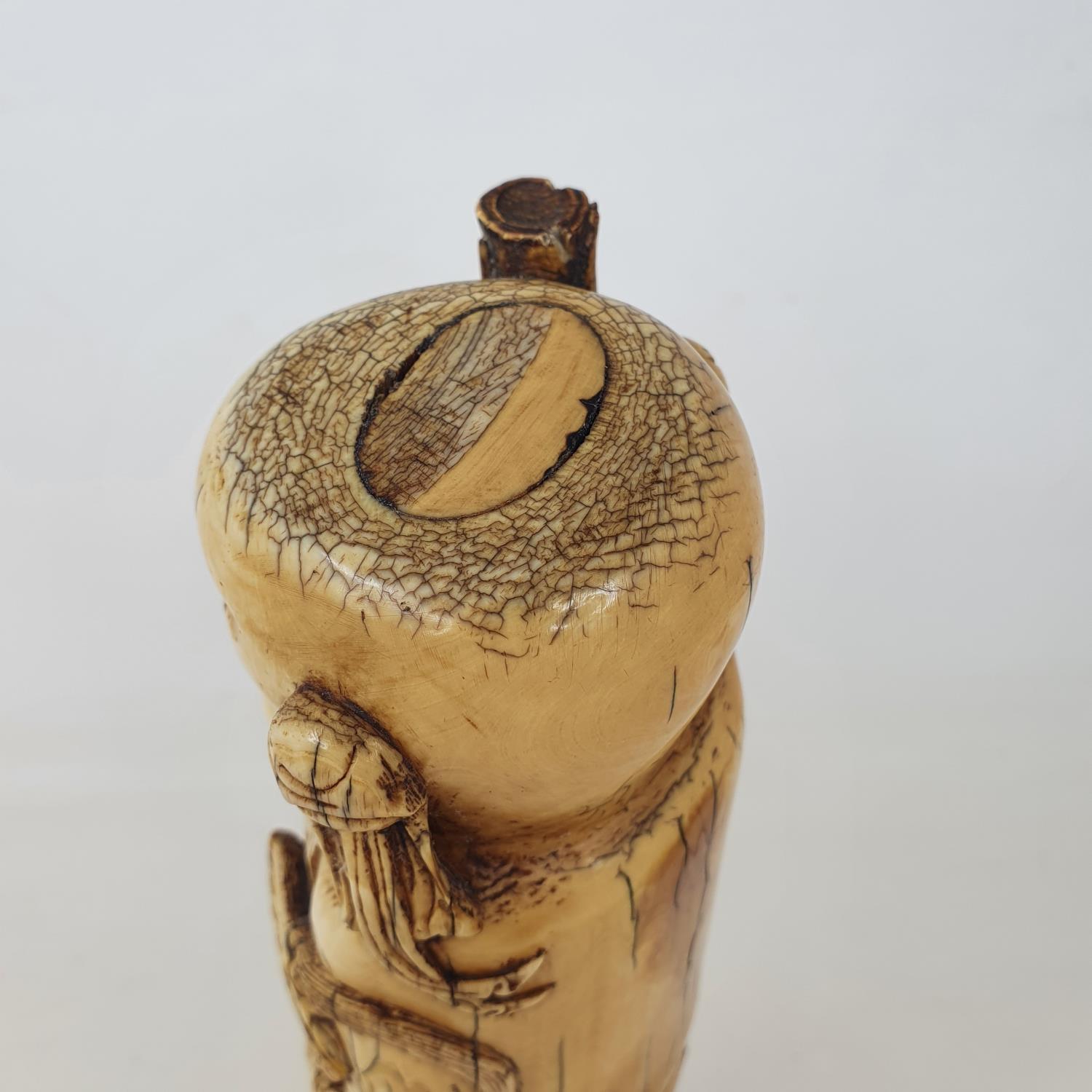 An early 20th century Chinese ivory tusk, carved in the form of Shou Lao, 28 cm high - Image 3 of 5