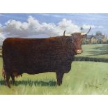 Freda Skinner, a Champion Devon Bull, 1923 and a Champion Devon Cow, 1922, a pair, oil on canvas,