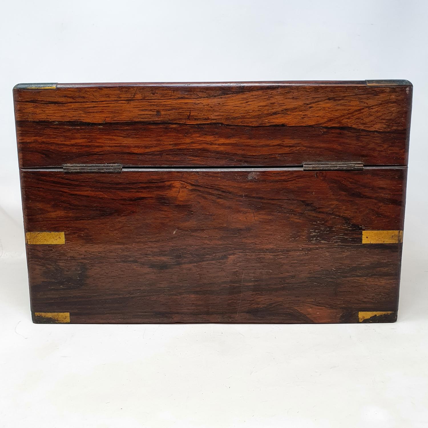 A 19th century rosewood and brass bound stationery box, 39 cm wide - Image 7 of 10