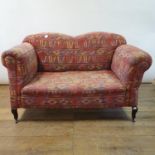 A sofa, on mahogany cabriole legs, 145 cm wide