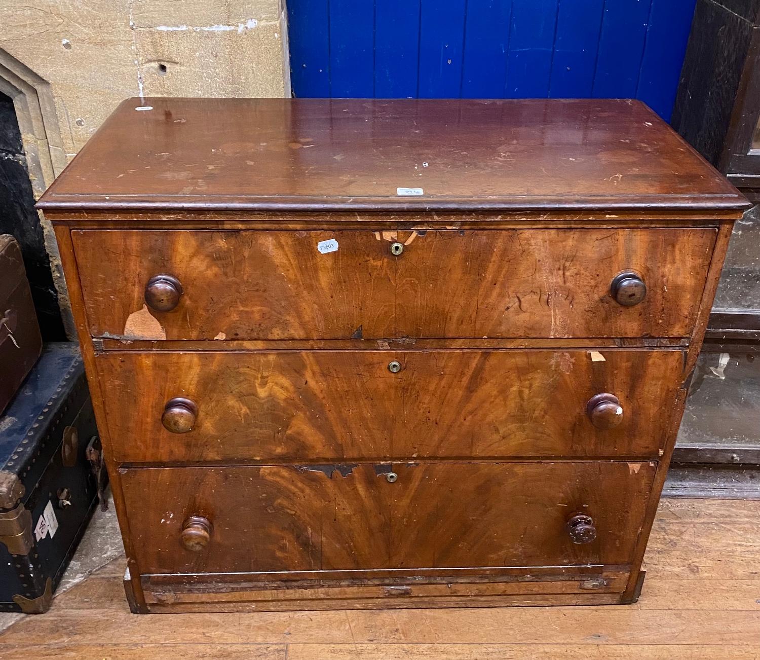 A 19th century mahogany chest, having three drawers, 105 cm wide