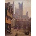 William Logsdail (1859-1944), Lincoln Cathedral, Exchequer Gate and Castle Square, oil on canvas,
