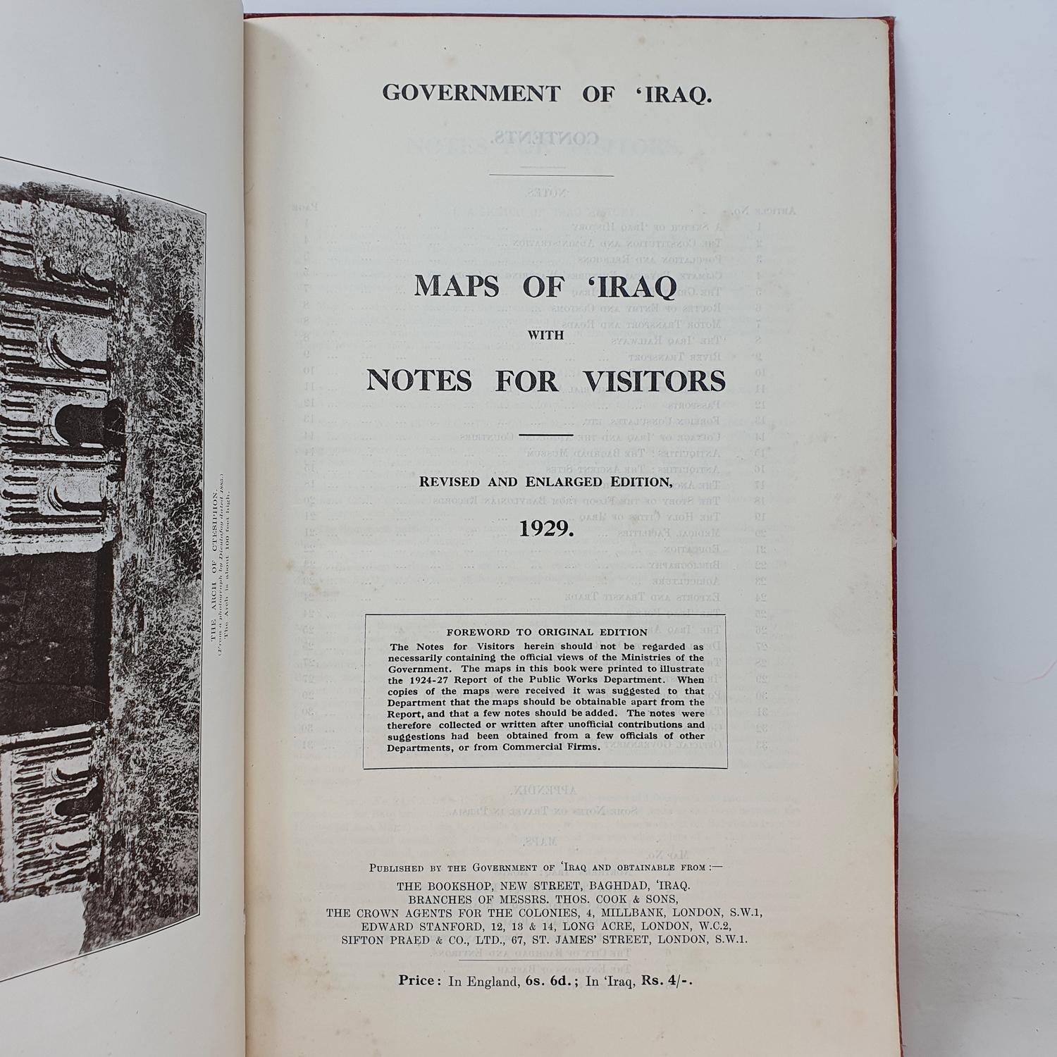 Maps of Iraq with Notes for Visitors, 1929, with fold up maps to rear, map no 6 Baghdad with a loose - Image 2 of 2