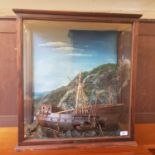 An early 20th century diorama model of the wreck of Endeavor, in a mahogany glazed case, 61 cm