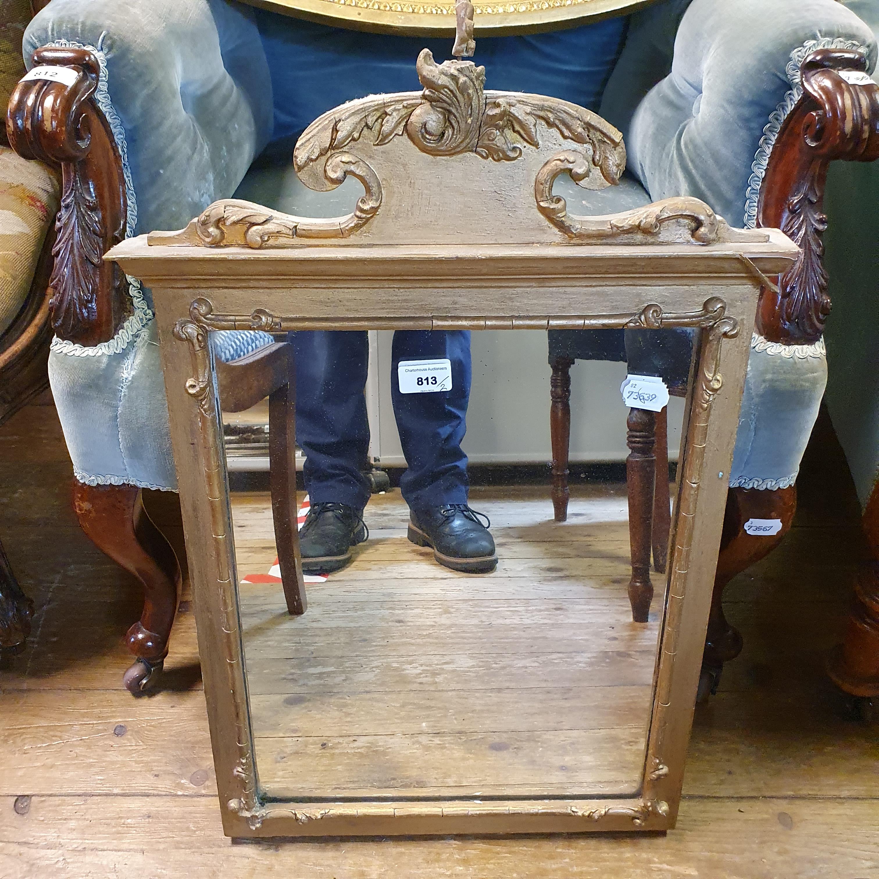An oval gilt wall mirror, with a vase finial, 90 cm wide, and another mirror (2) - Image 2 of 3