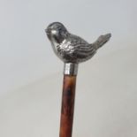 A walking stick, with silver plated handle in the form of a bird, 89 cm