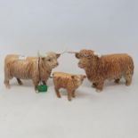 A Beswick Highland bull, 2008, a Highland cow, 1740, and a Highland calf, 1827D (3)