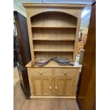 An oak dresser, 110 cm wide, a mahogany corner cabinet, a mahogany bedroom mirror, and two chairs (