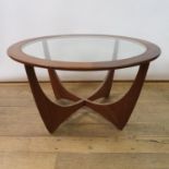 A G-Plan teak and glass Astro coffee table, 89 cm diameter
