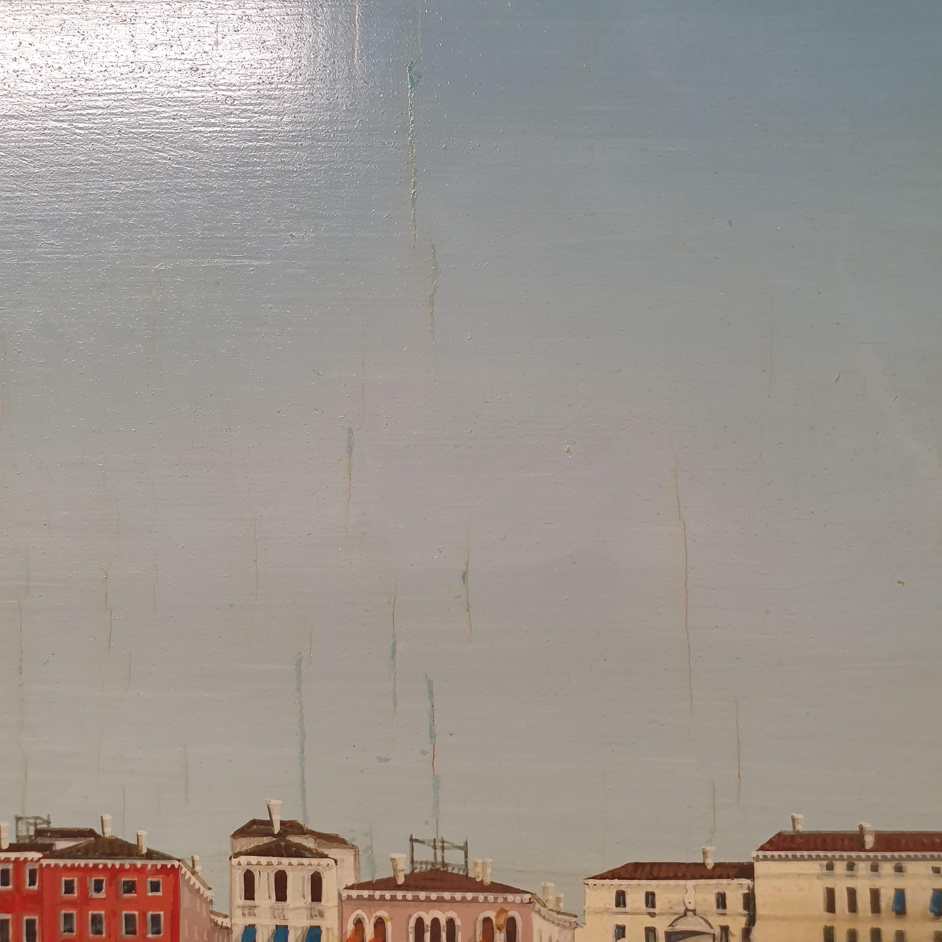 Mario Dinon (1914-1967), Venice, oil on board, labels verso, 30 x 90 cm - Image 7 of 8