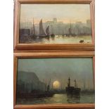 English school, 19th century, views of Scarborough harbour, a pair, oil on board, monogrammed, 12