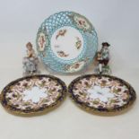 A Minton porcelain dessert plate, 24 cm diameter, a pair of Royal Crown Derby plates, four other