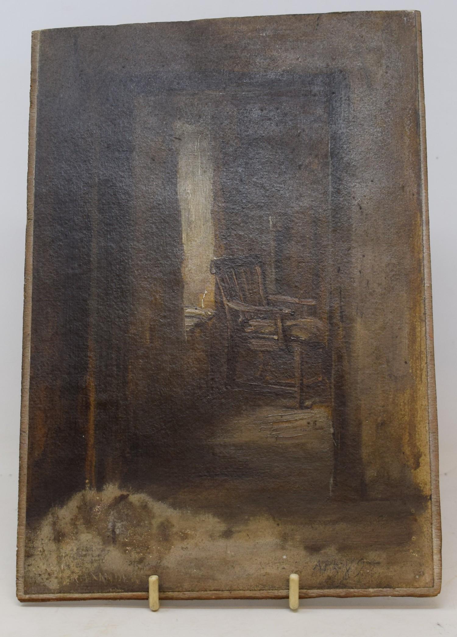 Robert Alexander, Grooms Chair Middleham, signed, oil on board, label verso, 25 x 17 cm - Image 2 of 3