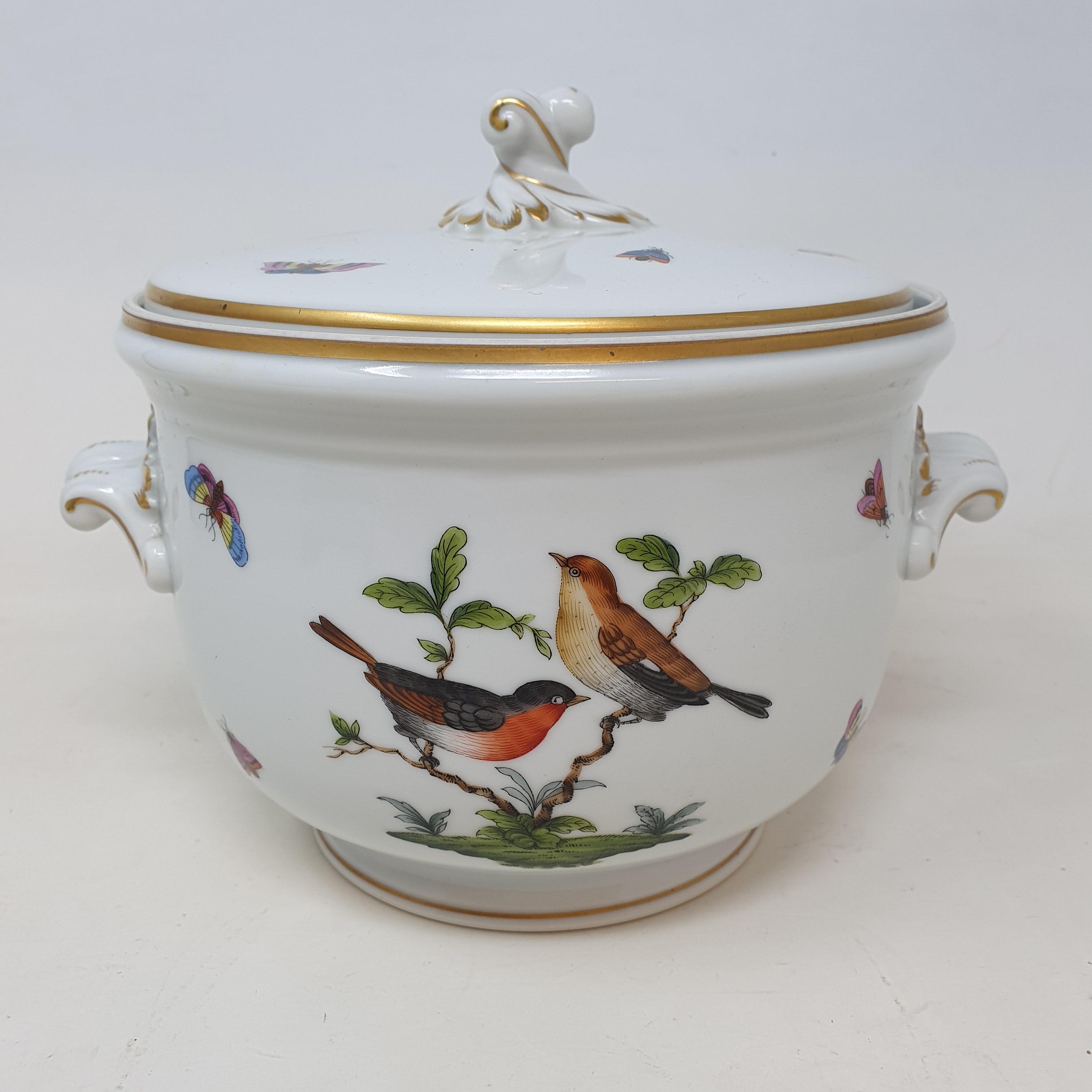 A Herend ice bucket and cover, decorated birds and butterflies, 20 cm diameter RB good condition, - Image 2 of 10