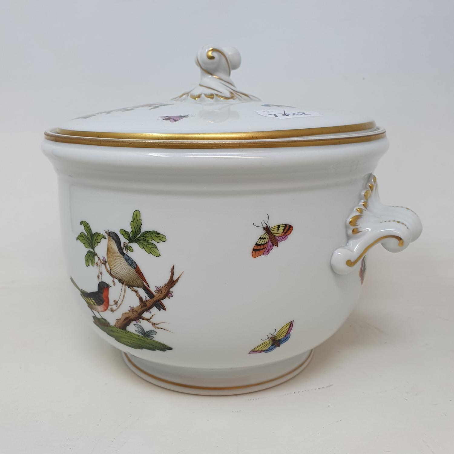 A Herend ice bucket and cover, decorated birds and butterflies, 20 cm diameter RB good condition, - Image 5 of 10
