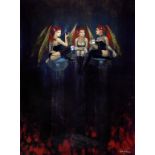 A Nancy Farmer print, three female demons, signed, 40 x 30 cm