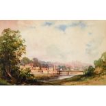 C. Bulgin, riverside town, watercolour, 25 x 41 cm