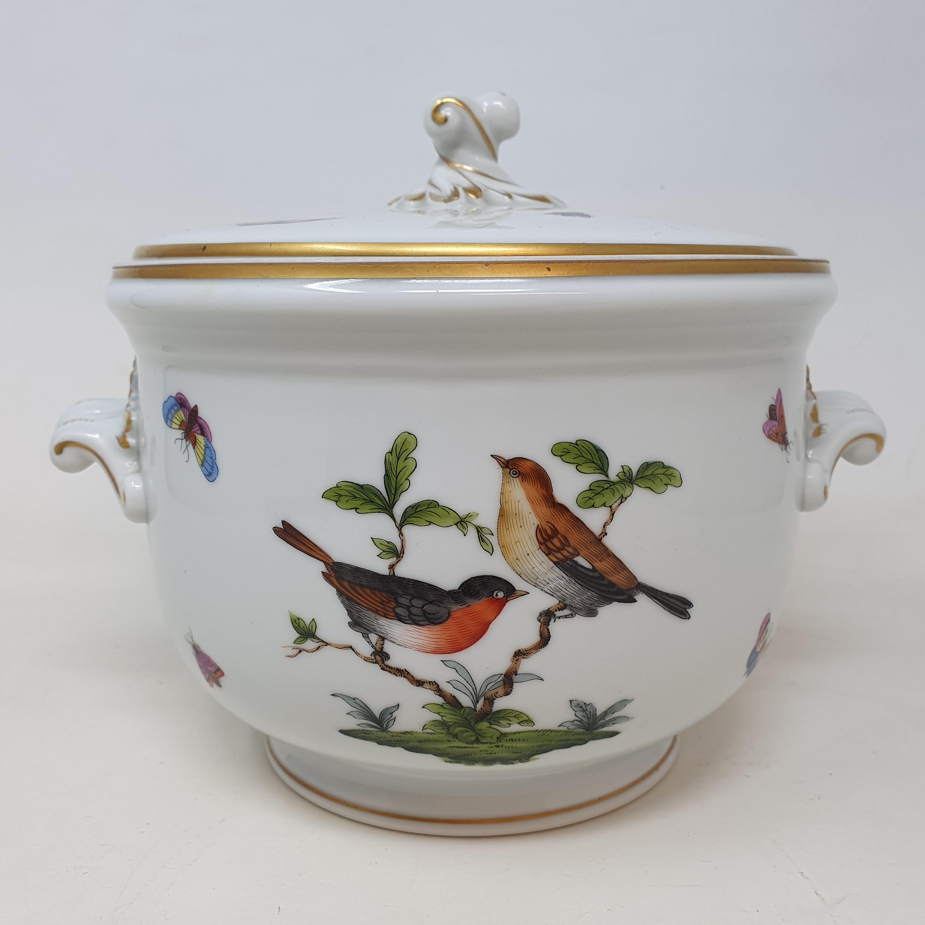 A Herend ice bucket and cover, decorated birds and butterflies, 20 cm diameter RB good condition, - Image 4 of 10