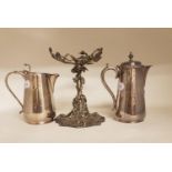 A 19th century silver plated centrepiece base, of naturalistic form, and two silver plated coffee