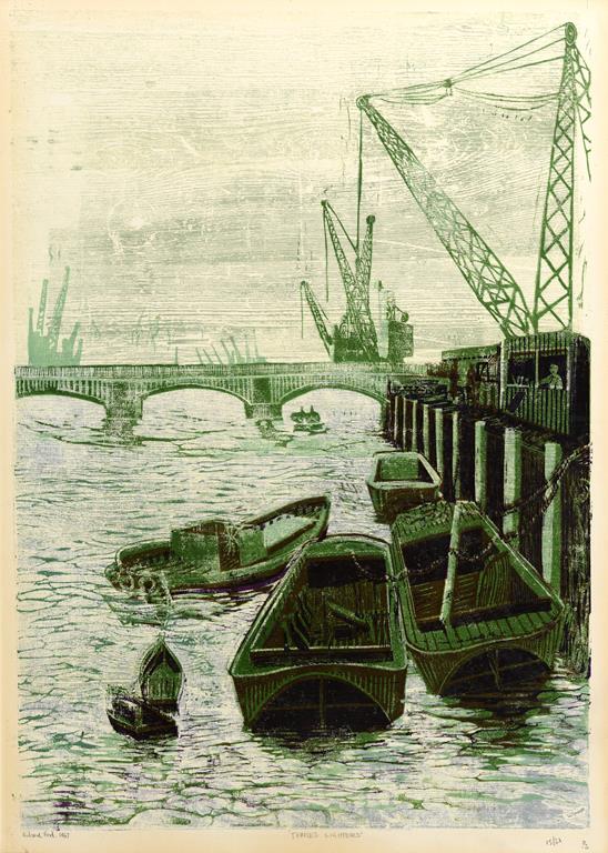 Richard Ford, a dock scene, signed and dated 1967, print, 15/21, 69 x 49 cm - Image 2 of 2