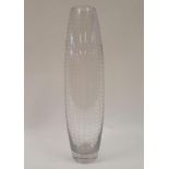 A glass vase, engraved squares, 40 cm high