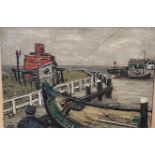 Ginette Rapp ( French 1928-1998), a dock scene, oil on canvas, signed 47 x 44 cm