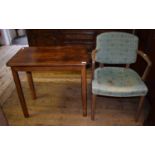 A mid 20th century armchair and a side table, 74 cm wide (2) RB Chair original, wood faded,