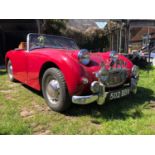 1959 Austin Healey Frogeye Sprite Registration number 502 BDV Cherry red, the interior red piped
