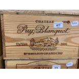 Twelve bottles of Chateau Puy-Blanquet St Emilion Grand Cru, 2001, in own wooden case From a