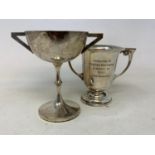 A silver two handle trophy cup, with presentation inscription, Birmingham 1947, 2.8 ozt, 10 cm high,