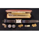 A gentleman's Mappin & Webb wristwatch, with pouch, a Yard-o-Led pencil, box, and a group of