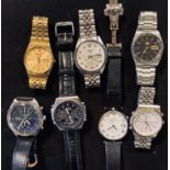 A gentleman's stainless steel Seiko wristwatch, five other similar and a Windmills wristwatch, boxed