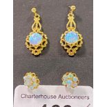 A pair of opal drop earrings, and a similar pair of cluster earrings (2) Modern