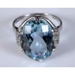 A white coloured metal, aquamarine and diamond cocktail ring, approx. ring size M Report by RB