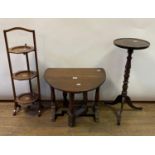 An 18th century style oak gateleg table, of small proportions, 56 cm wide, an Edwardian inlaid