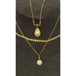 A 9ct gold chain, with a plastic pearl, another similar, and a seed pearl necklace (3)