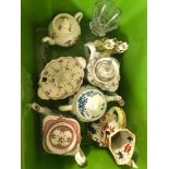 A 19th century New Hall teapot and cover, No 173, other assorted ceramics, and a glass goblet,