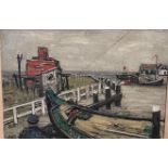 Ginette Rapp (French 1928-1998), a harbour scene, oil on canvas, signed 47 x 44 cm the line looks