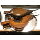 Two pairs of bellows, and plated tray (3)