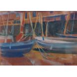 Marie Blake, a harbour scene, pastel, 14 x 19 cm