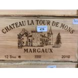 Twelve bottles of Chateau La Tour De Mons Margaux, 2010, in own wooden case From a Ferndown (