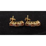 A pair of 9ct gold, pink topaz and diamond line earrings Report by RB Modern