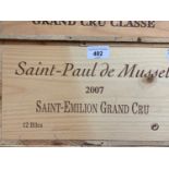 Twelve bottles of Saint Paul de Musset Saint-Emilion Grand Cru, 2007, in own wooden case From a