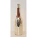 A modern silver plated and carved wood cocktail shaker, in the form of a champagne bottle, 37 cm